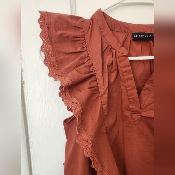 AMARYLLIS Rust orange Eyelet blouse XS - Picture 4 of 5